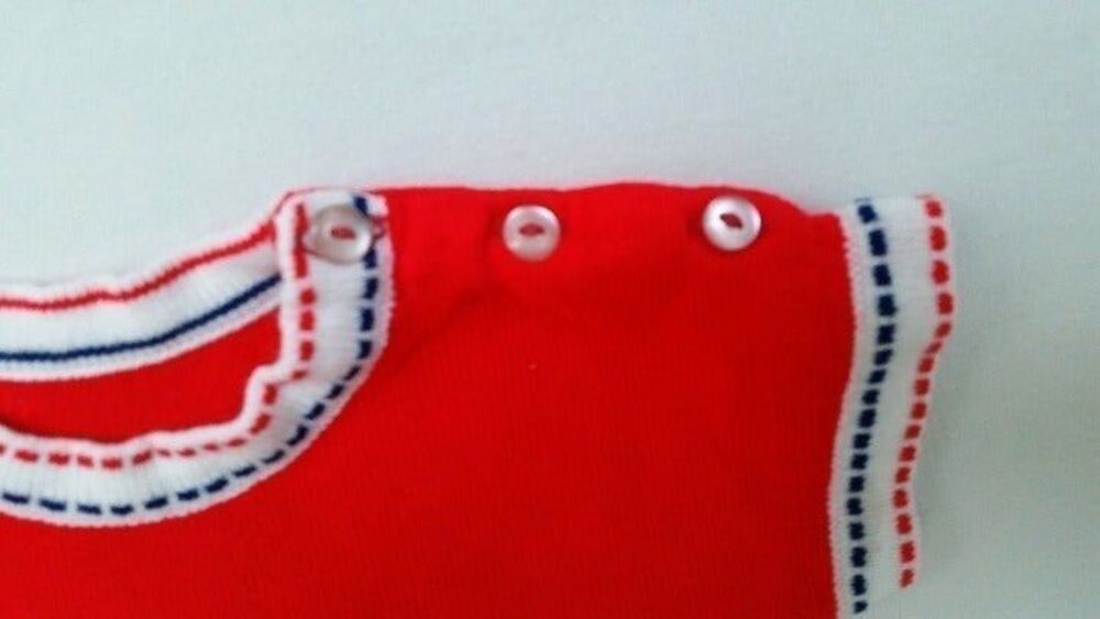 Vintage Knit Baby Onepiece Short Sleeve Summer Romper, Flags, Red White Blue, LN - Picture 3 of 5